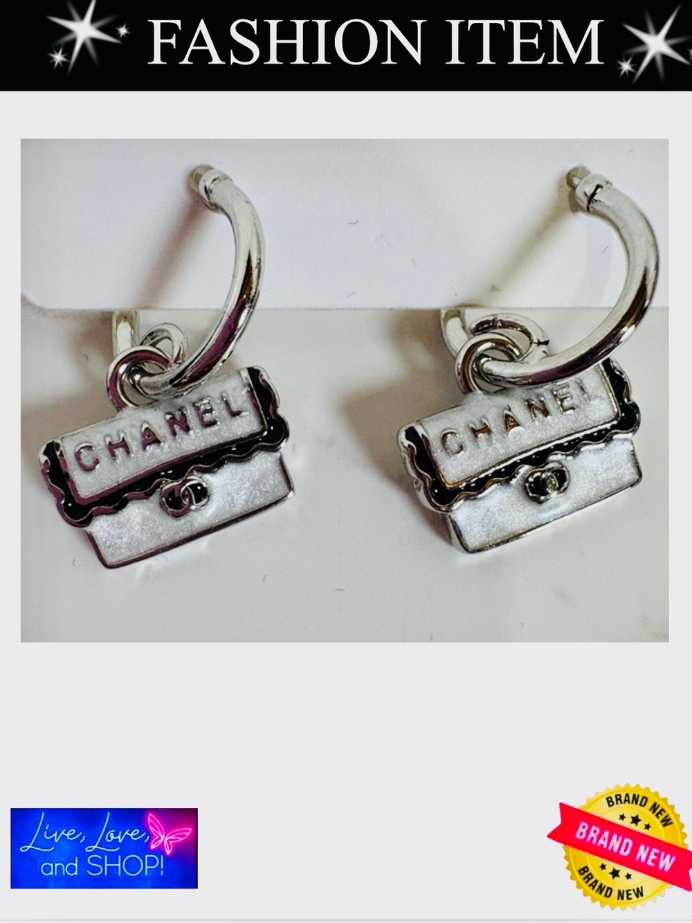 EARRINGS: Silver, Black, & White w/CC Accents, NWOT